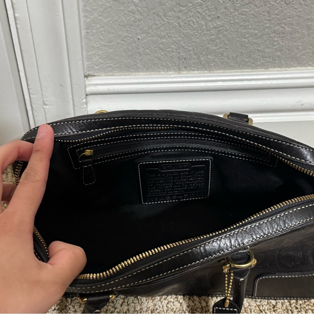 Coach Black Embossed Leather Satchel with Gold Hardware - Picture 4 of 7